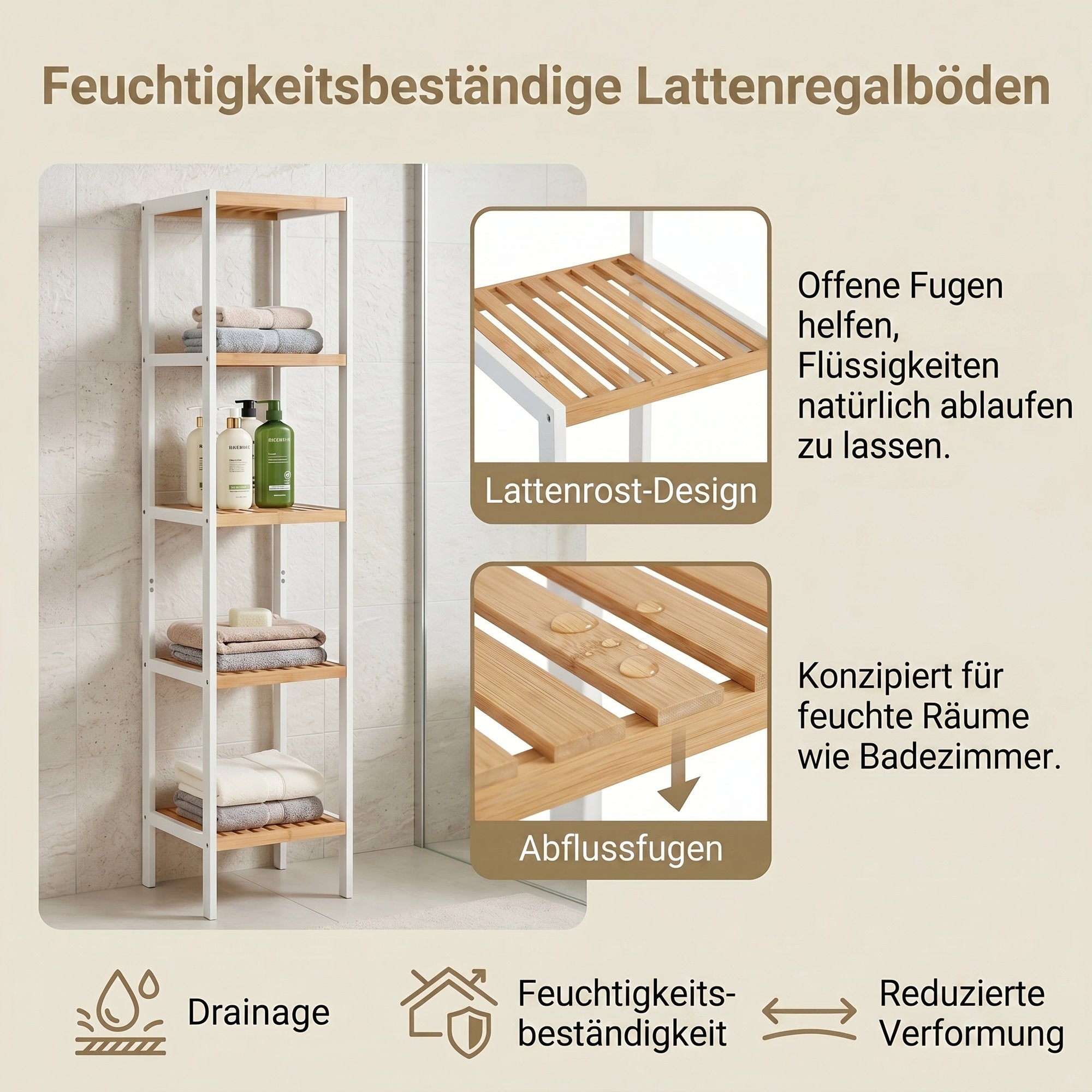 Badregal 5 Ebenen, schmales Regal stehend,  multifunktionales Aufbewahrungsregal