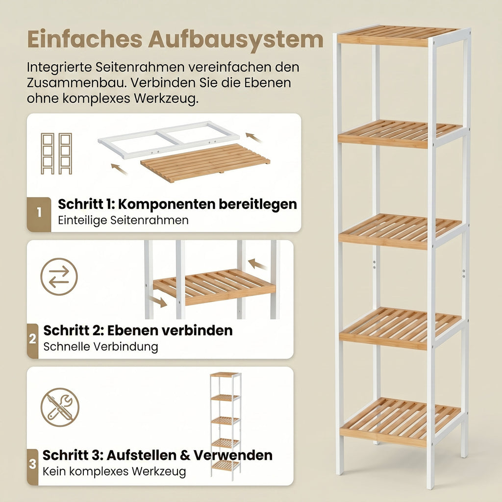 Badregal 5 Ebenen, schmales Regal stehend,  multifunktionales Aufbewahrungsregal
