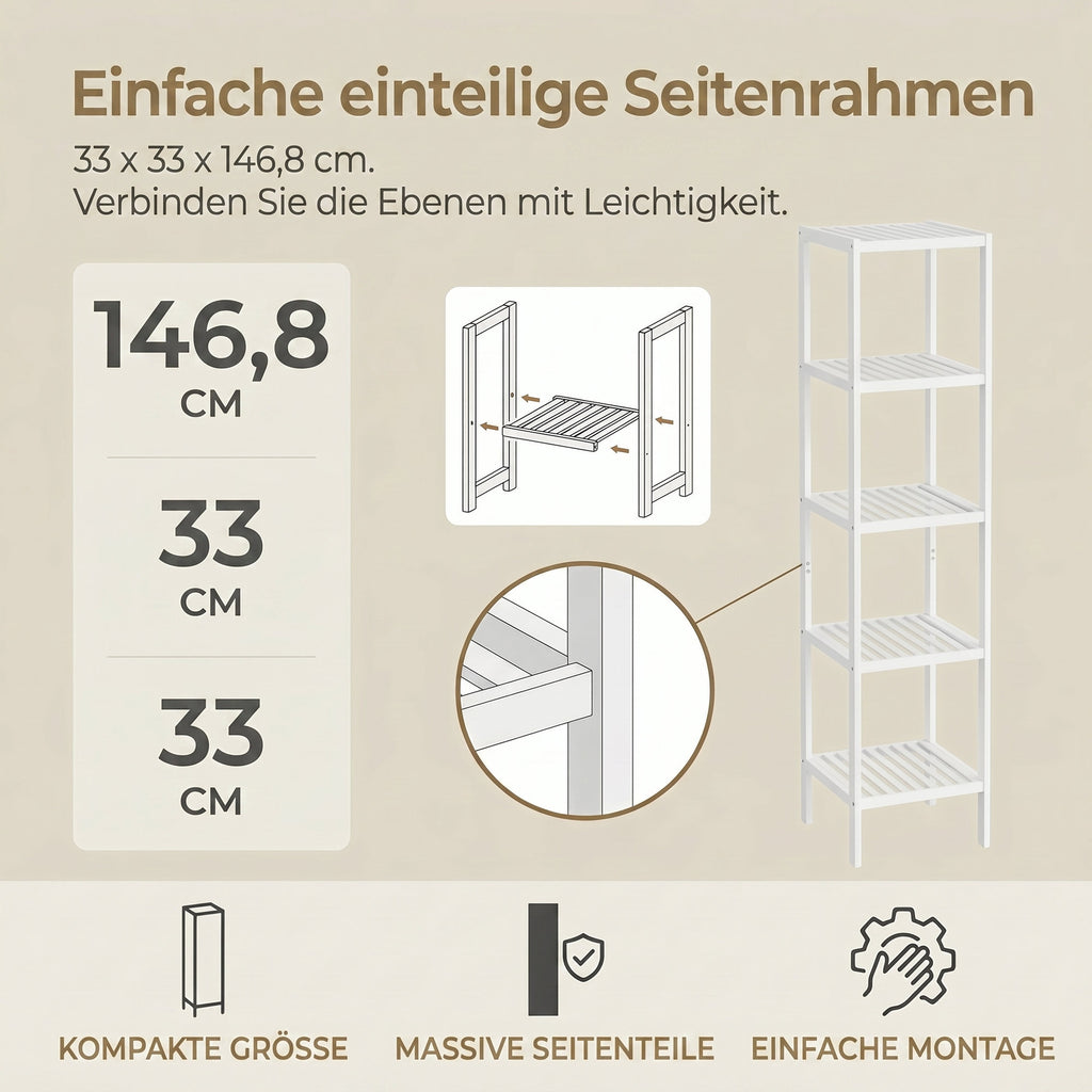 Badregal 5 Ebenen, schmales Regal stehend,  multifunktionales Aufbewahrungsregal