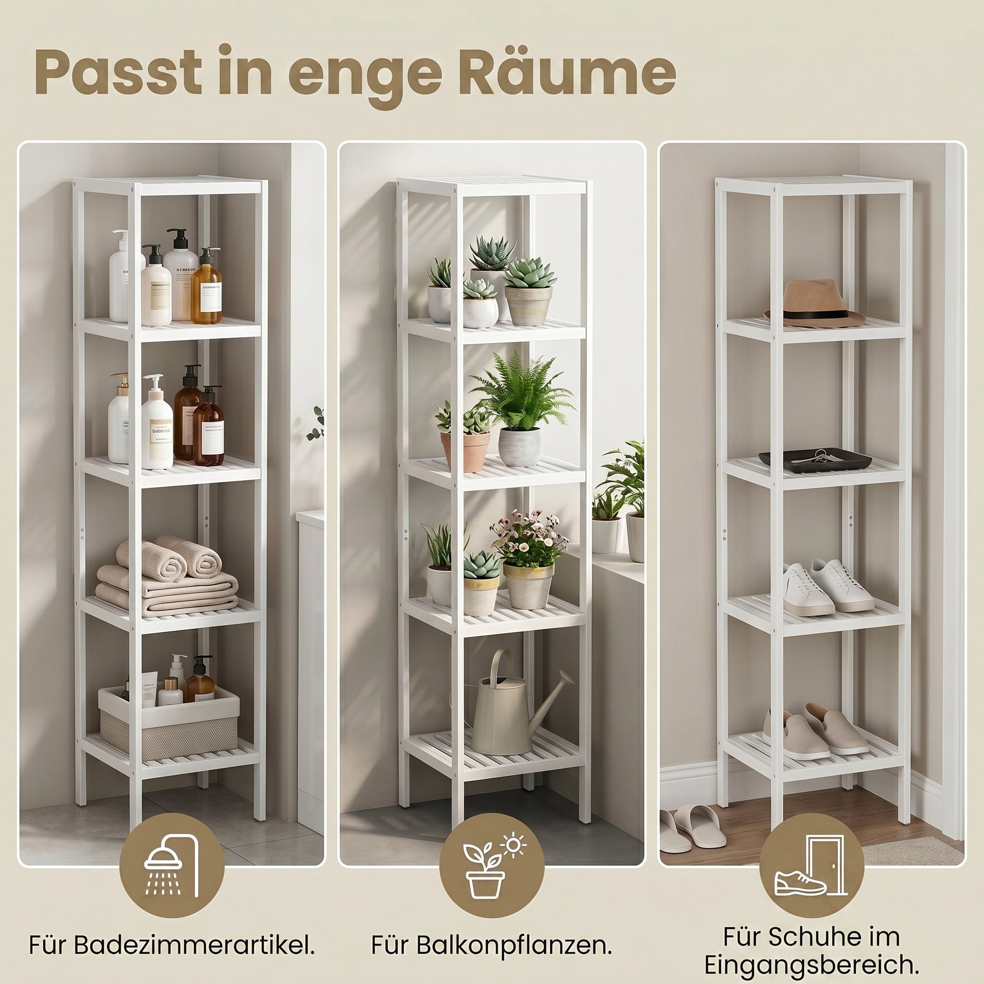 Badregal 5 Ebenen, schmales Regal stehend,  multifunktionales Aufbewahrungsregal
