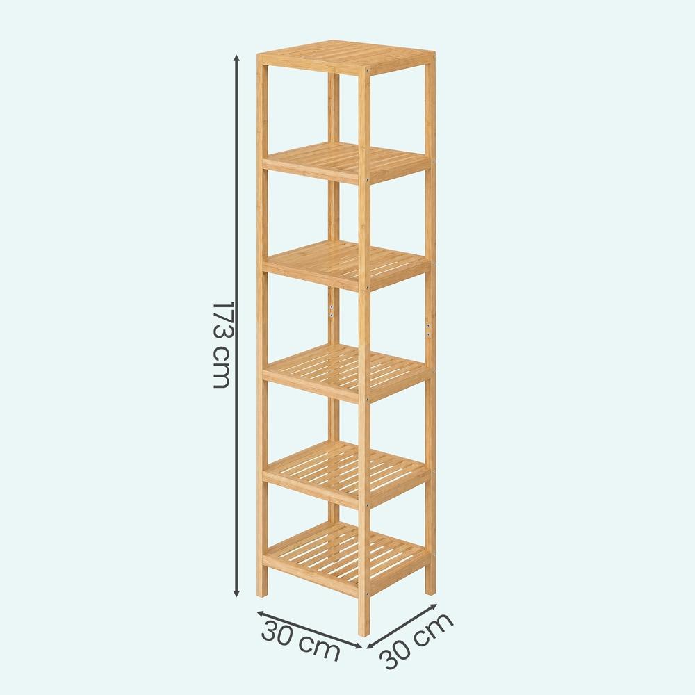 Badezimmerregal Bambus Standregal mit 6 Verstellbaren Ebenen 33 x 33 x 178,5 cm Naturfarben