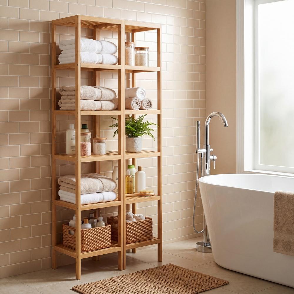 Badezimmerregal Bambus Standregal mit 6 Verstellbaren Ebenen 33 x 33 x 178,5 cm Naturfarben