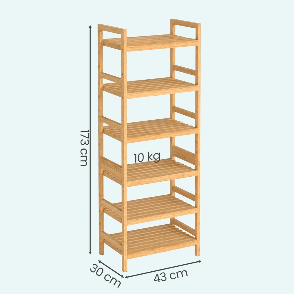 Bambus Regal Badregal Stehend Verstellbar mit 6 Ebenen 43 x 30 x 173 cm Natur