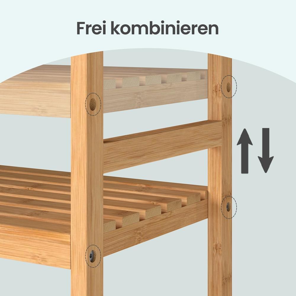 Bambus Regal Badregal Stehend Verstellbar mit 6 Ebenen 43 x 30 x 173 cm Natur