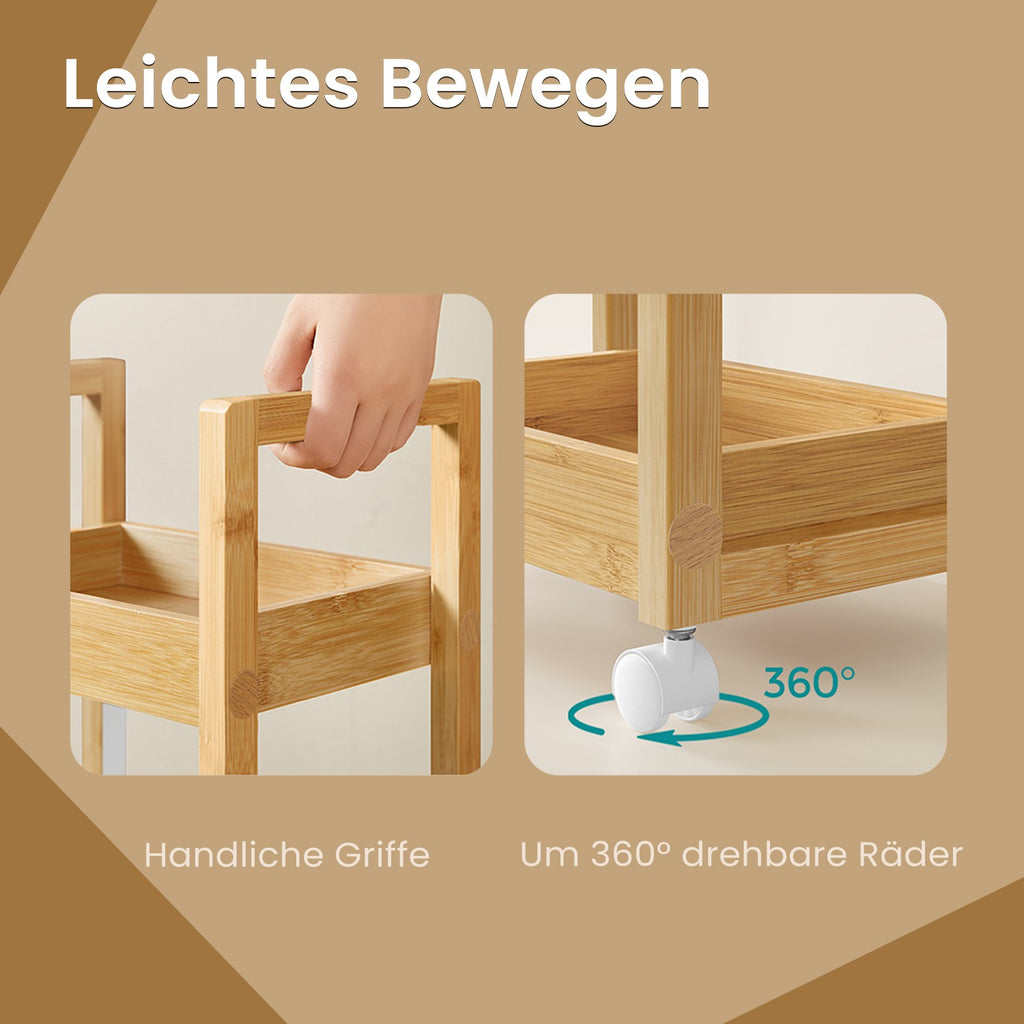 Rollwagen, Badregal, Nischenregal Bambus
