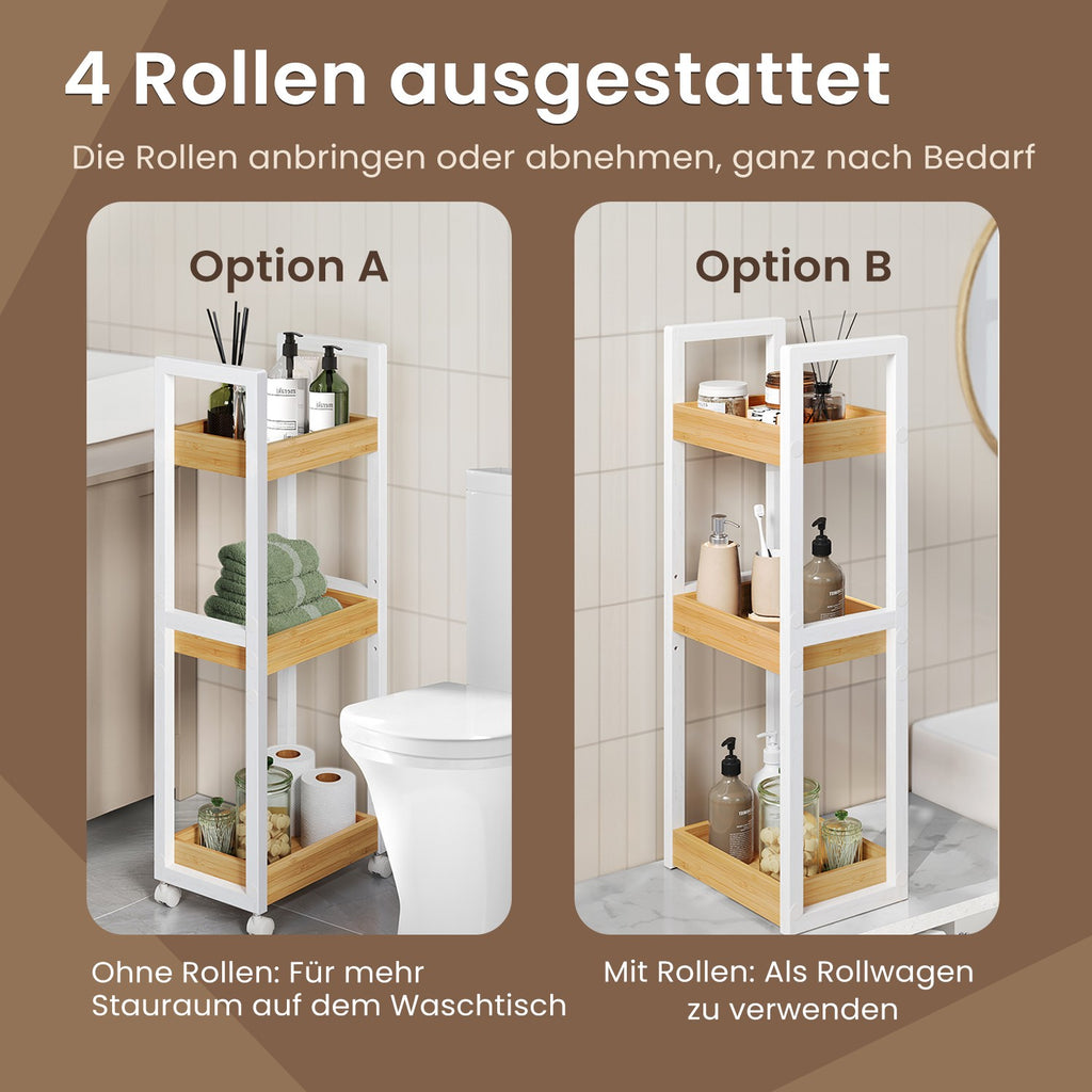 Rollwagen, Badregal, Nischenregal Bambus