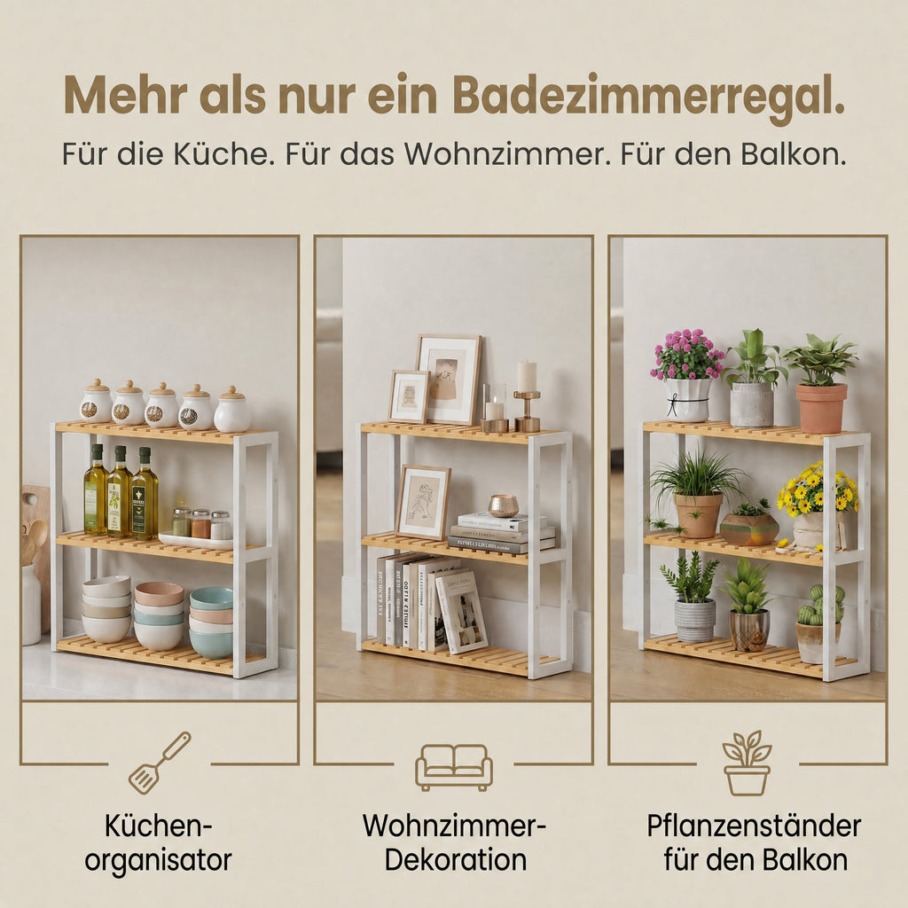 Badregal, Badezimmerregal, Pflanzenregal mit 3 verstellbaren Ablagen