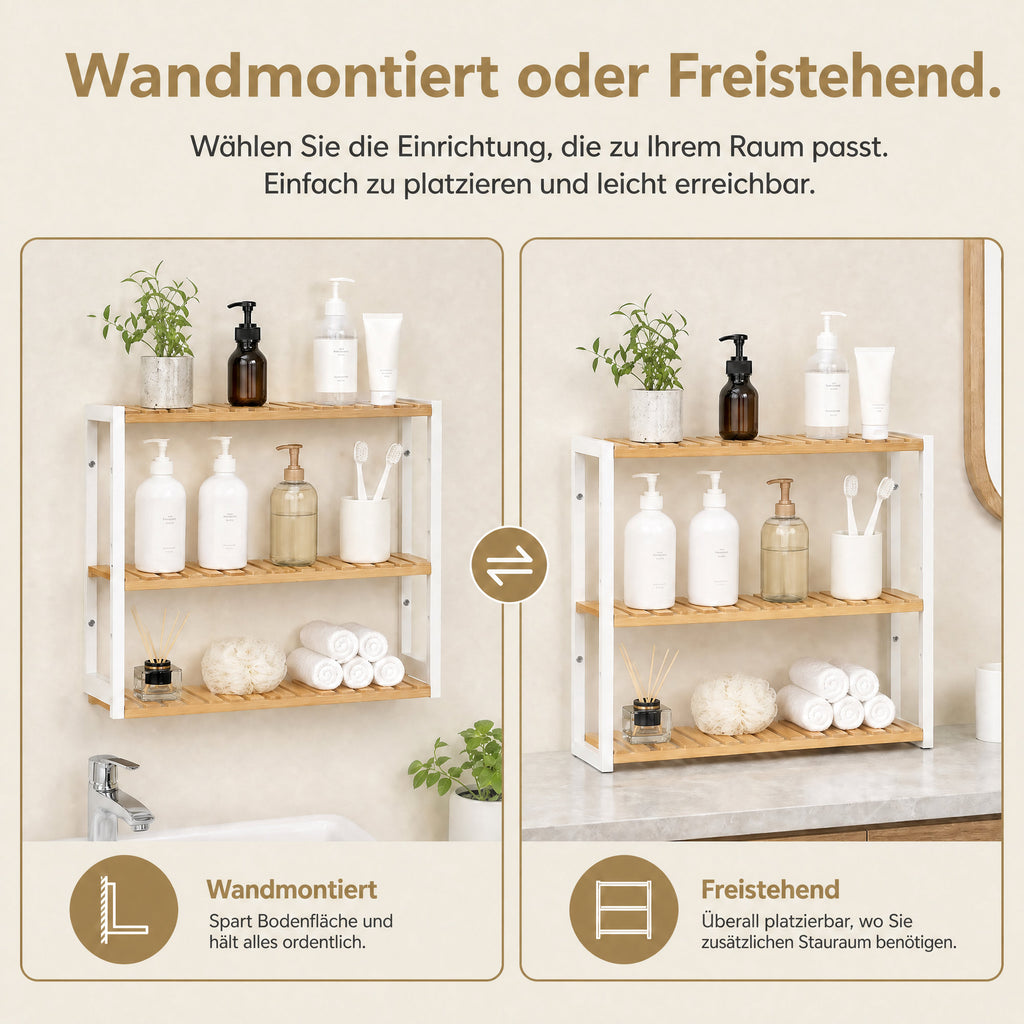 Badregal, Badezimmerregal, Pflanzenregal mit 3 verstellbaren Ablagen