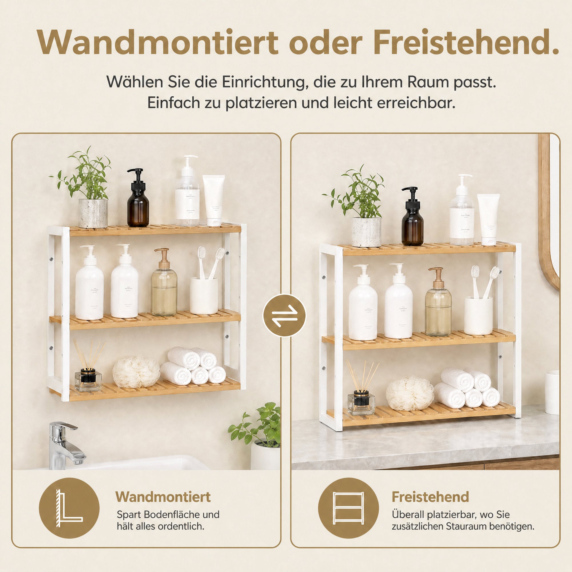 Badregal, Badezimmerregal, Pflanzenregal mit 3 verstellbaren Ablagen