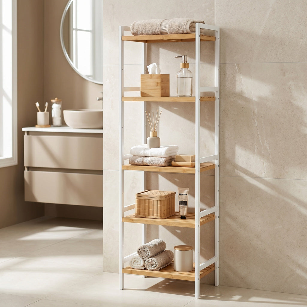 Bambus Standregal mit 5 Ablagen, Bücherregal, für Wohnzimmer