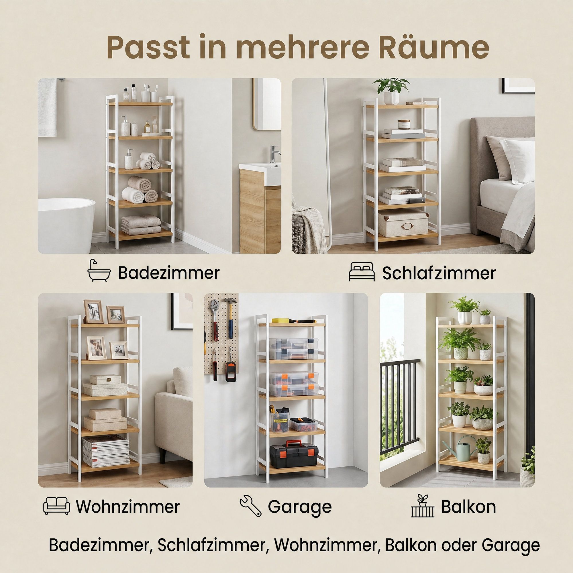 Bambus Standregal mit 5 Ablagen, Bücherregal, für Wohnzimmer