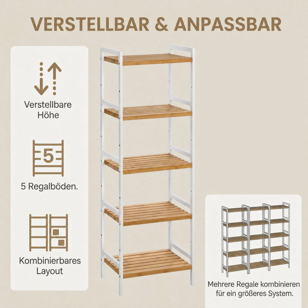 Bambus Standregal mit 5 Ablagen, Bücherregal, für Wohnzimmer