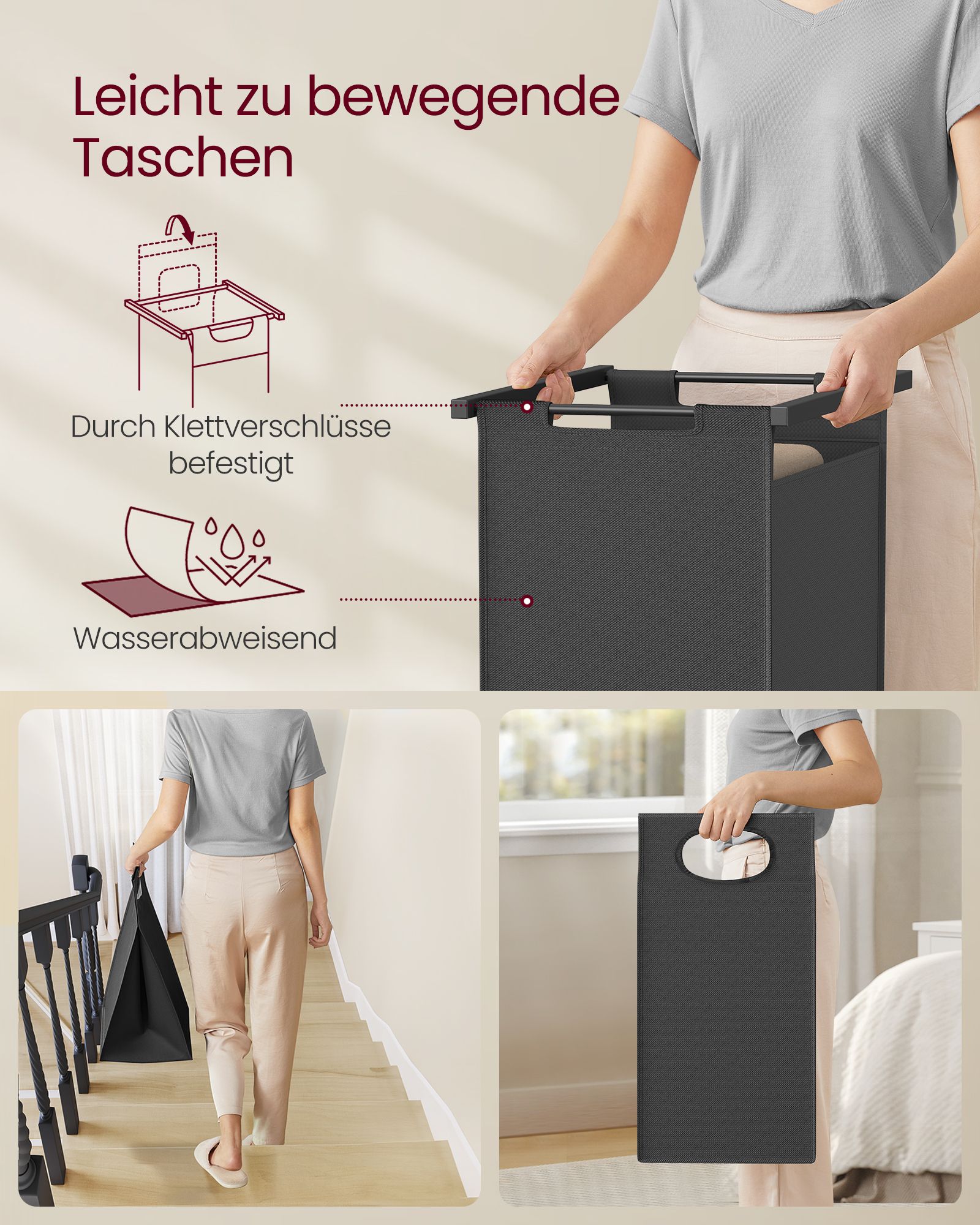 Wäschekorb mit Garderobenständer 2 Fächer vintagebraun-klassikschwarz