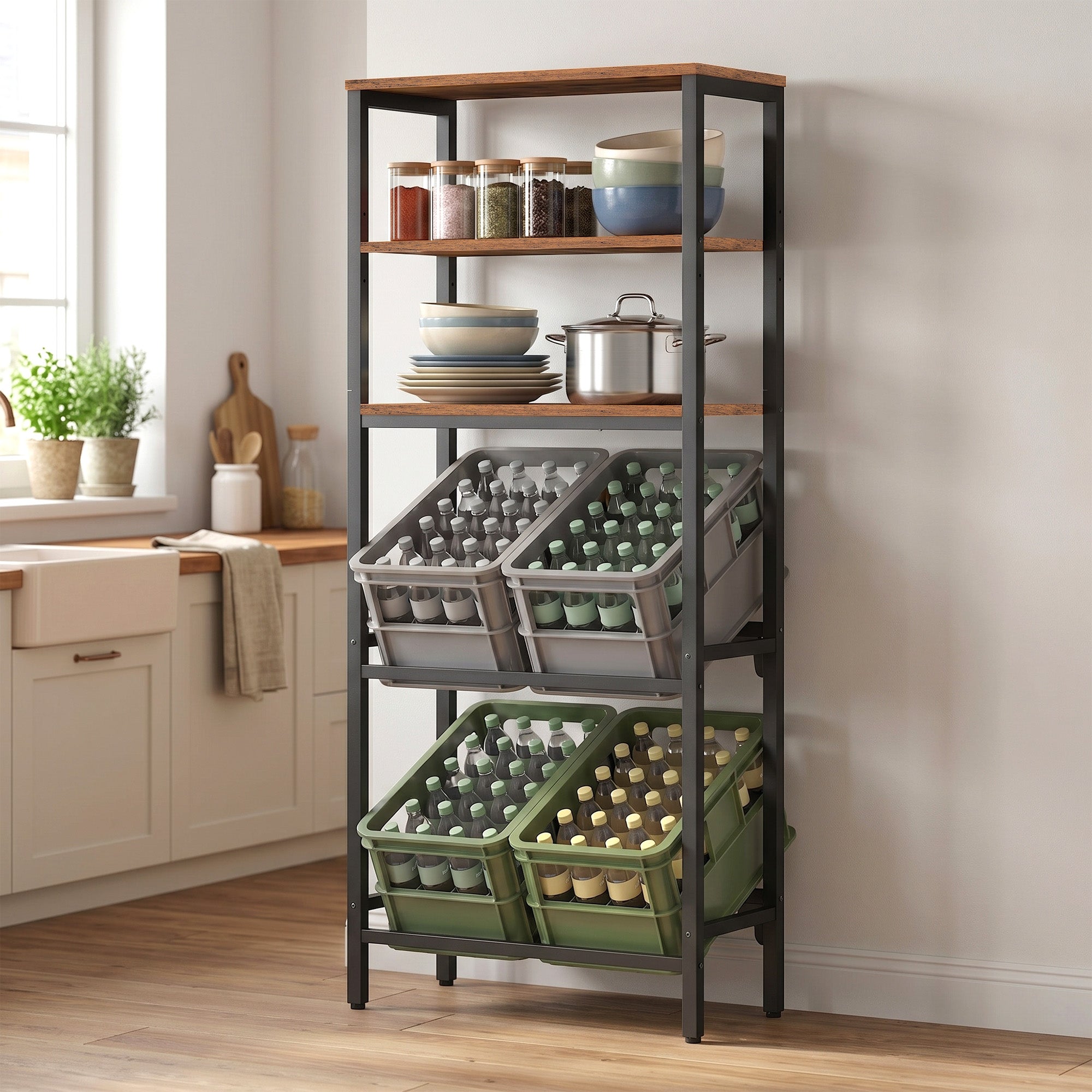 Getränkekistenregal, 2 Ebenen für 4 Kisten, mit 3 Ablage