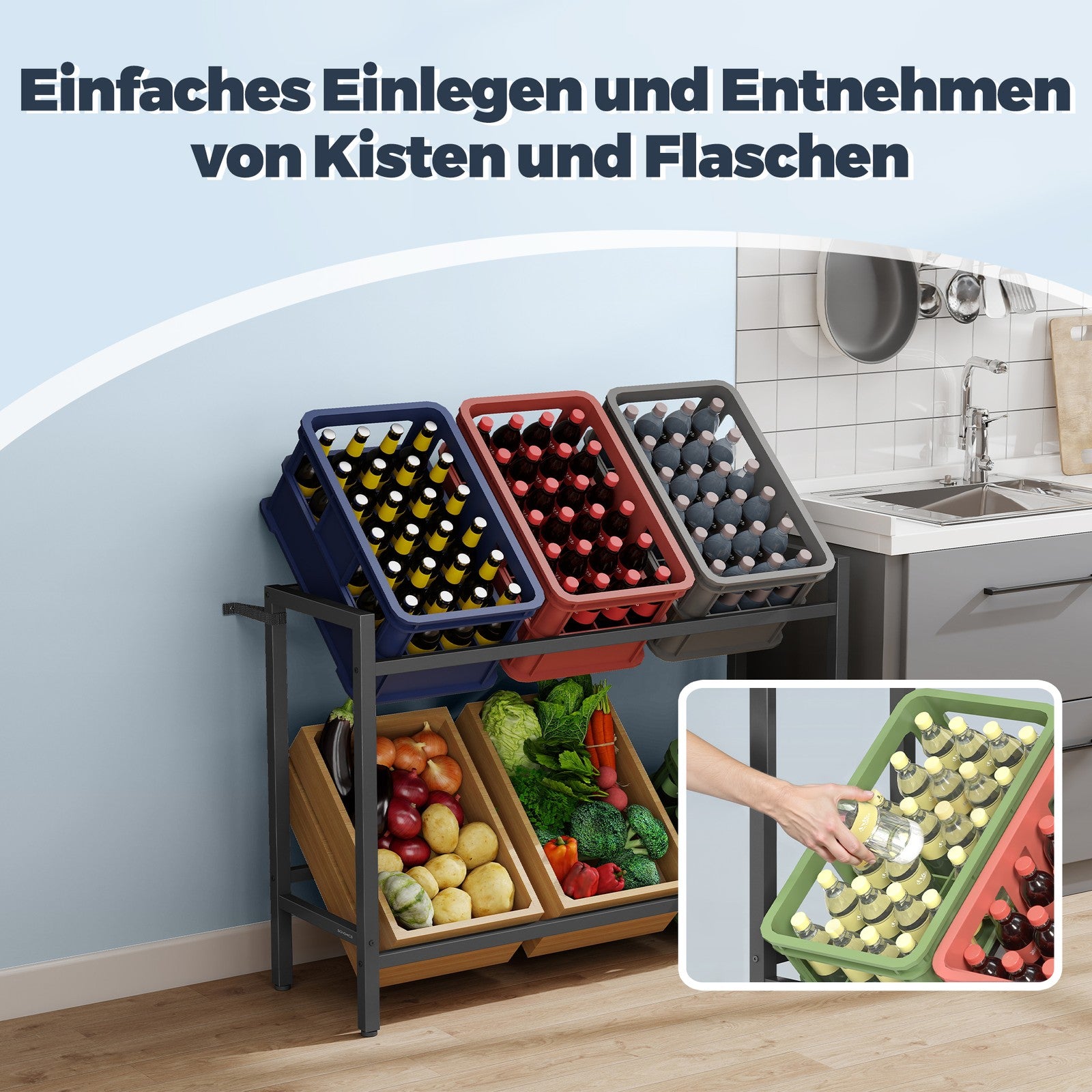 Getränkekistenregal, 2 Ebenen, für 6 Kisten