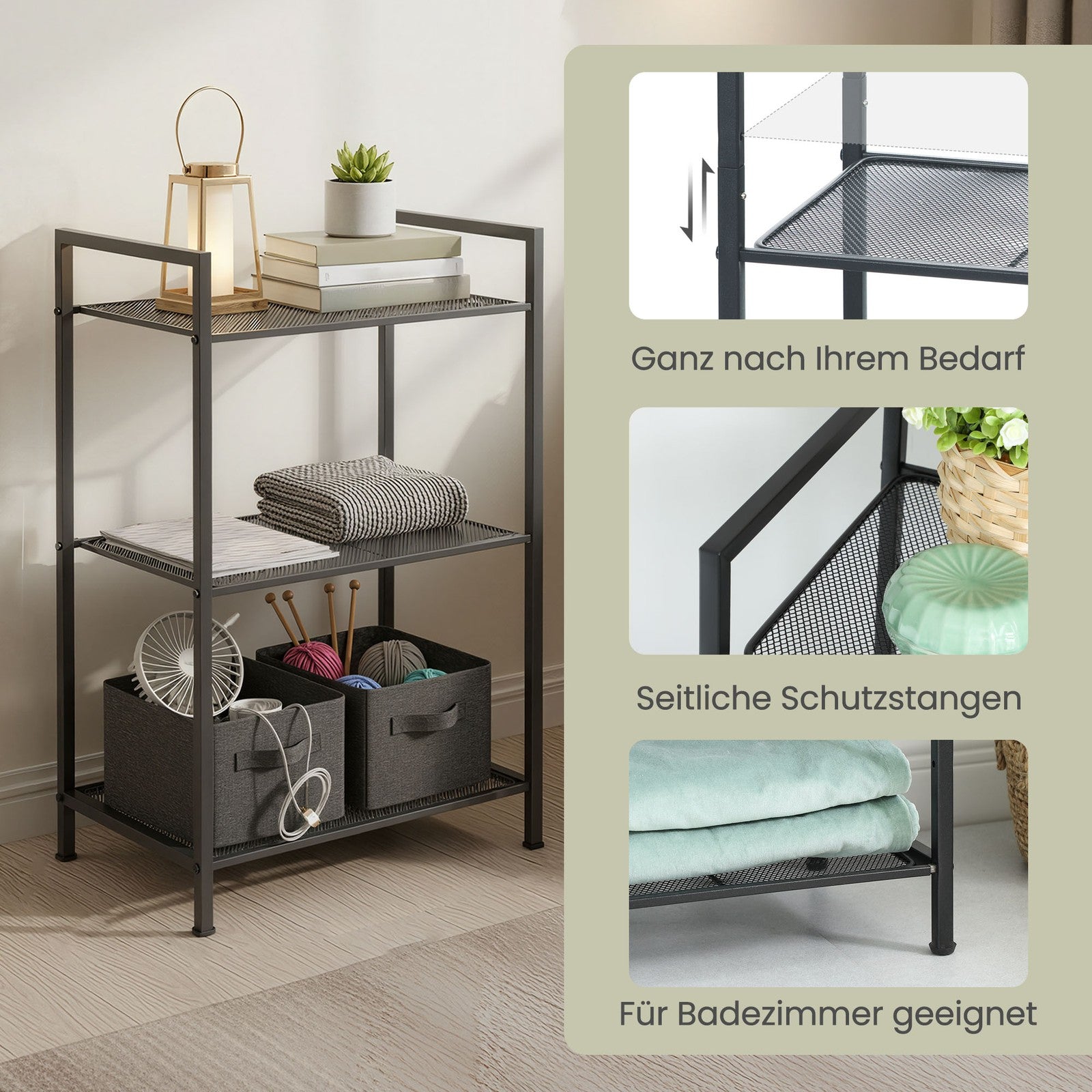Badezimmerregal aus Metall, Küchenregal, 3 Ebenen