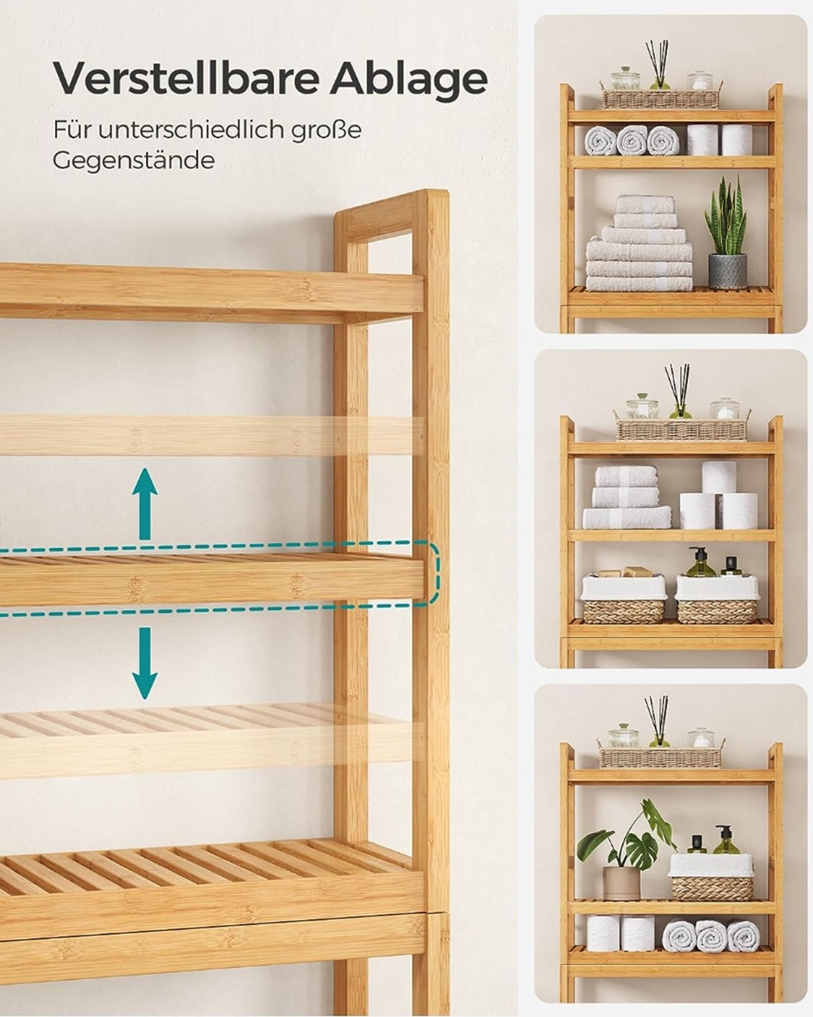 Toilettenregal 3-stöckig aus Bambus verstellbar naturfarben