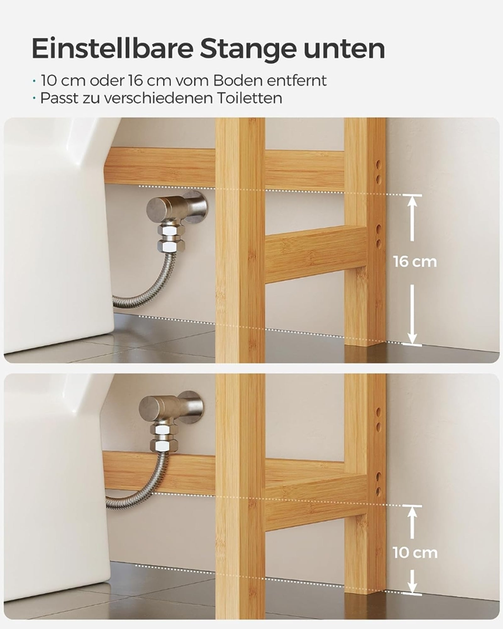 Toilettenregal 3-stöckig aus Bambus verstellbar naturfarben