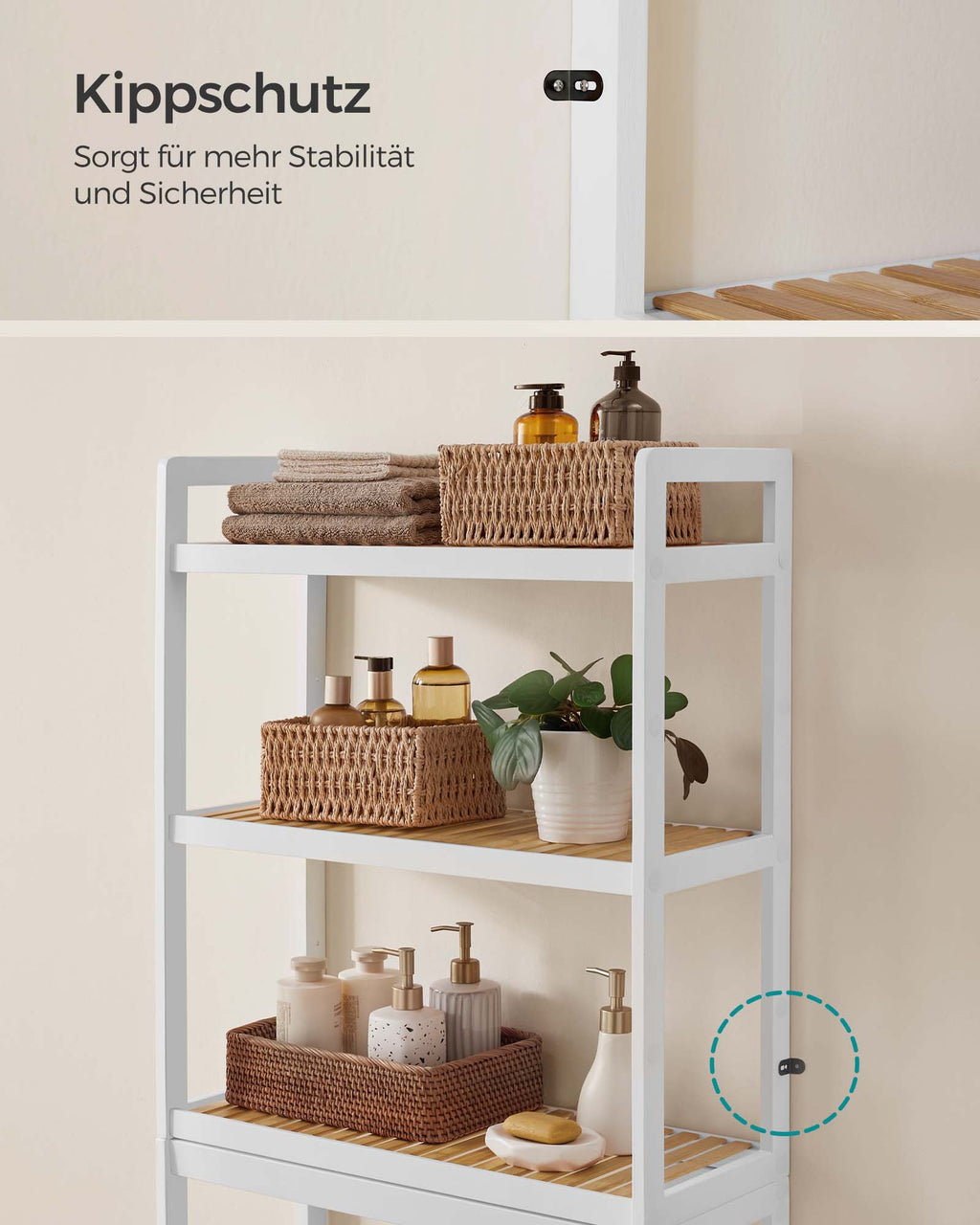3-stöckiges Badregal aus Bambus wolkenweiß-naturfarben