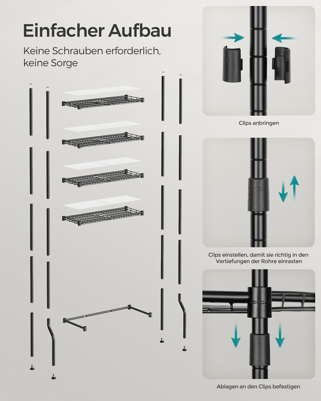 4-stöckiges Toilettenregal mit Haken platzsparend schwarz