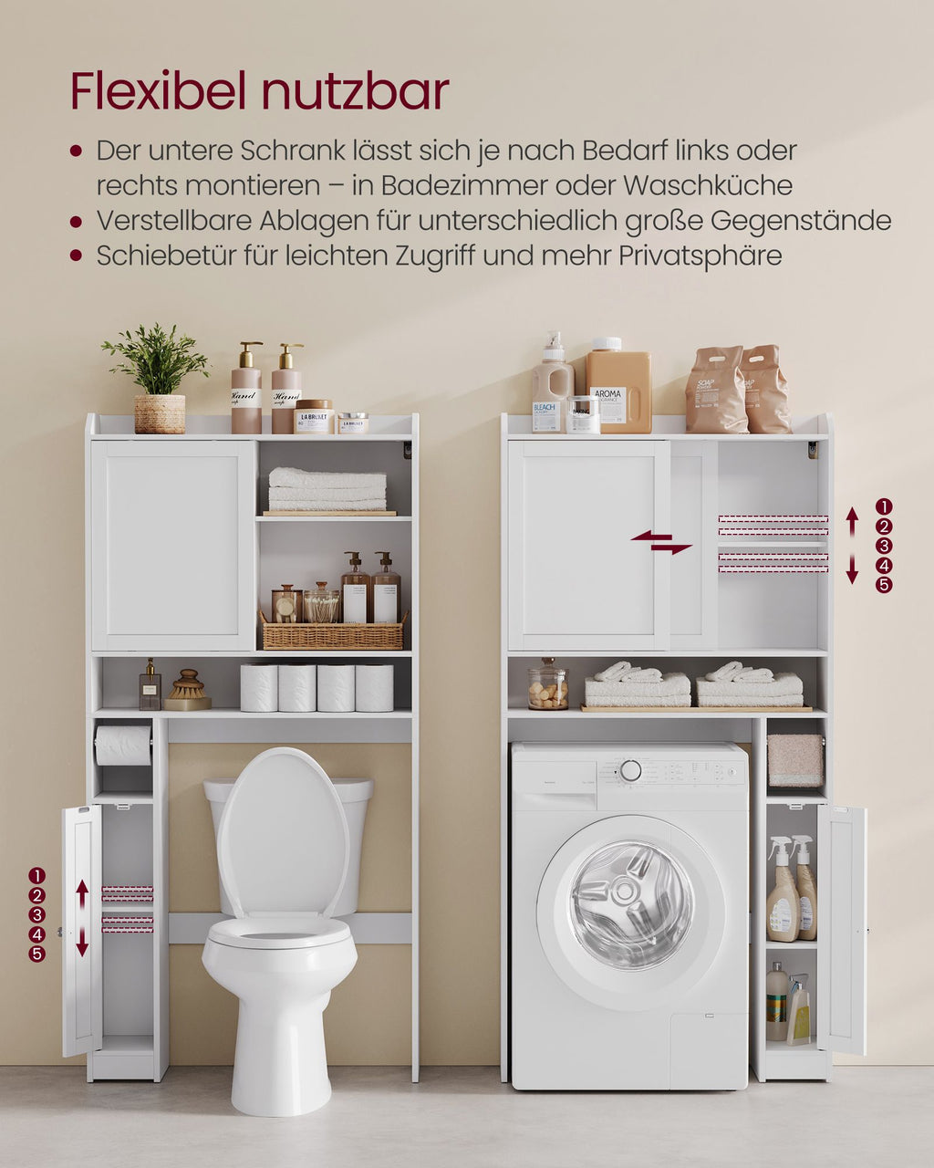 Toilettenregal mit Schiebetür 25 x 83 x 170 cm wolkenweiß