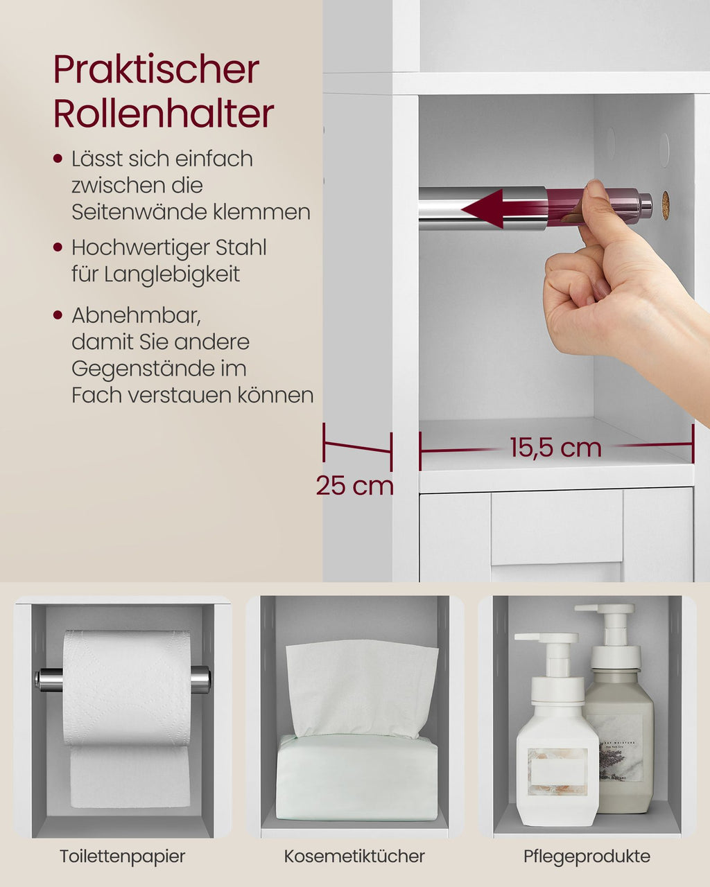 Toilettenregal mit Schiebetür 25 x 83 x 170 cm wolkenweiß