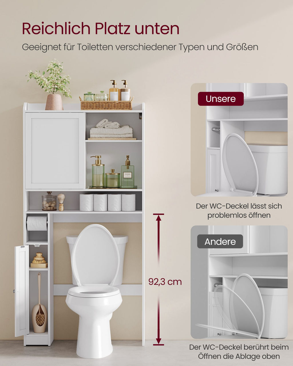 Toilettenregal mit Schiebetür 25 x 83 x 170 cm wolkenweiß