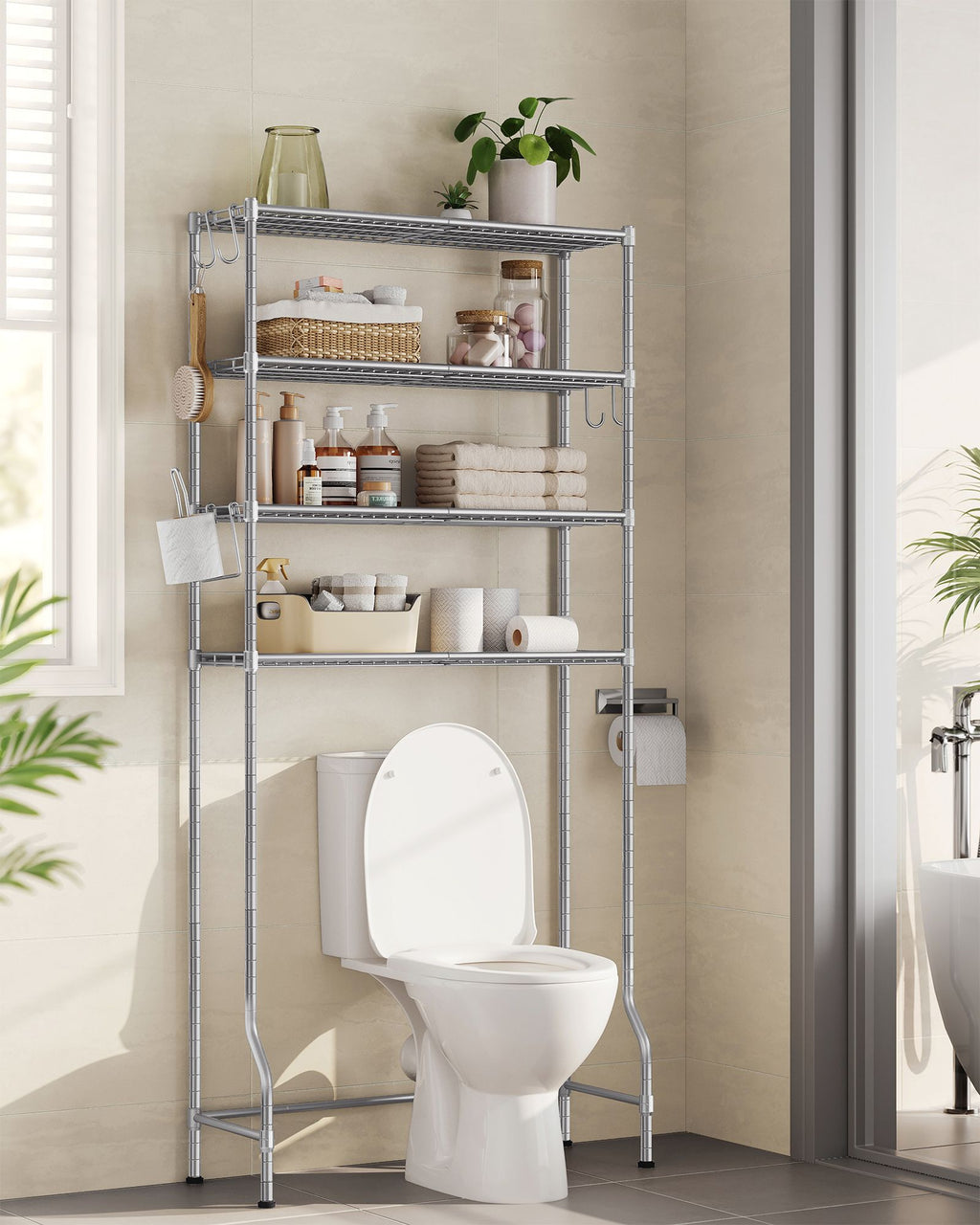 4-stöckiges Toilettenregal mit verstellbaren Ablagen taubengrau