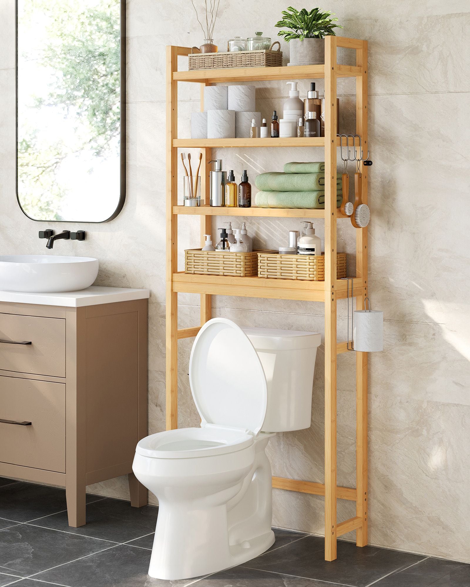 Toilettenregal mit verstellbaren Ablagen naturbeige