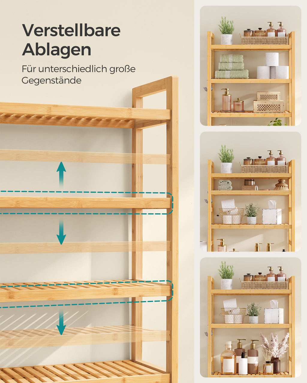 Toilettenregal mit verstellbaren Ablagen naturbeige