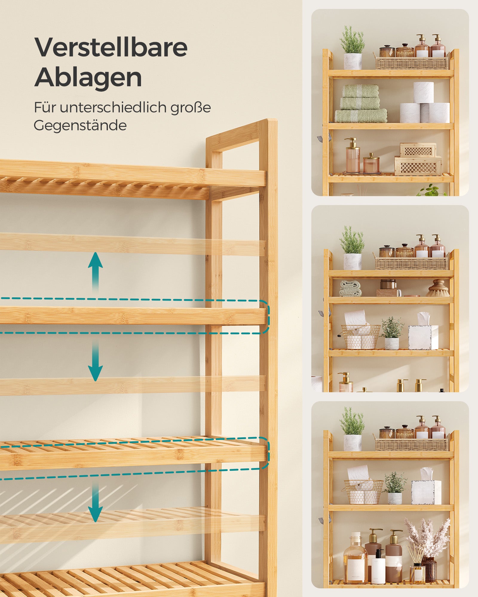 Toilettenregal mit verstellbaren Ablagen naturbeige