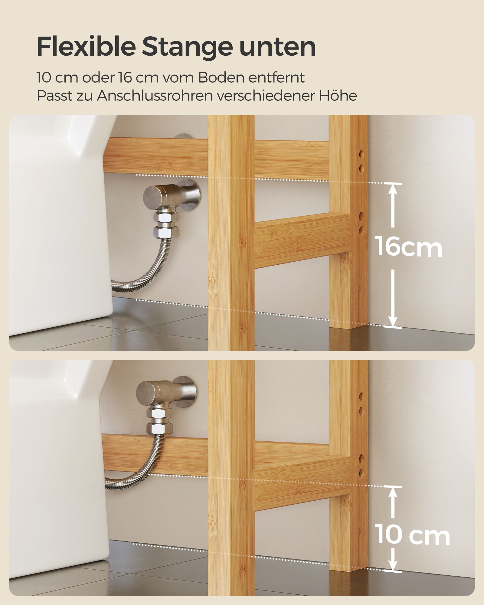 Toilettenregal mit verstellbaren Ablagen naturbeige