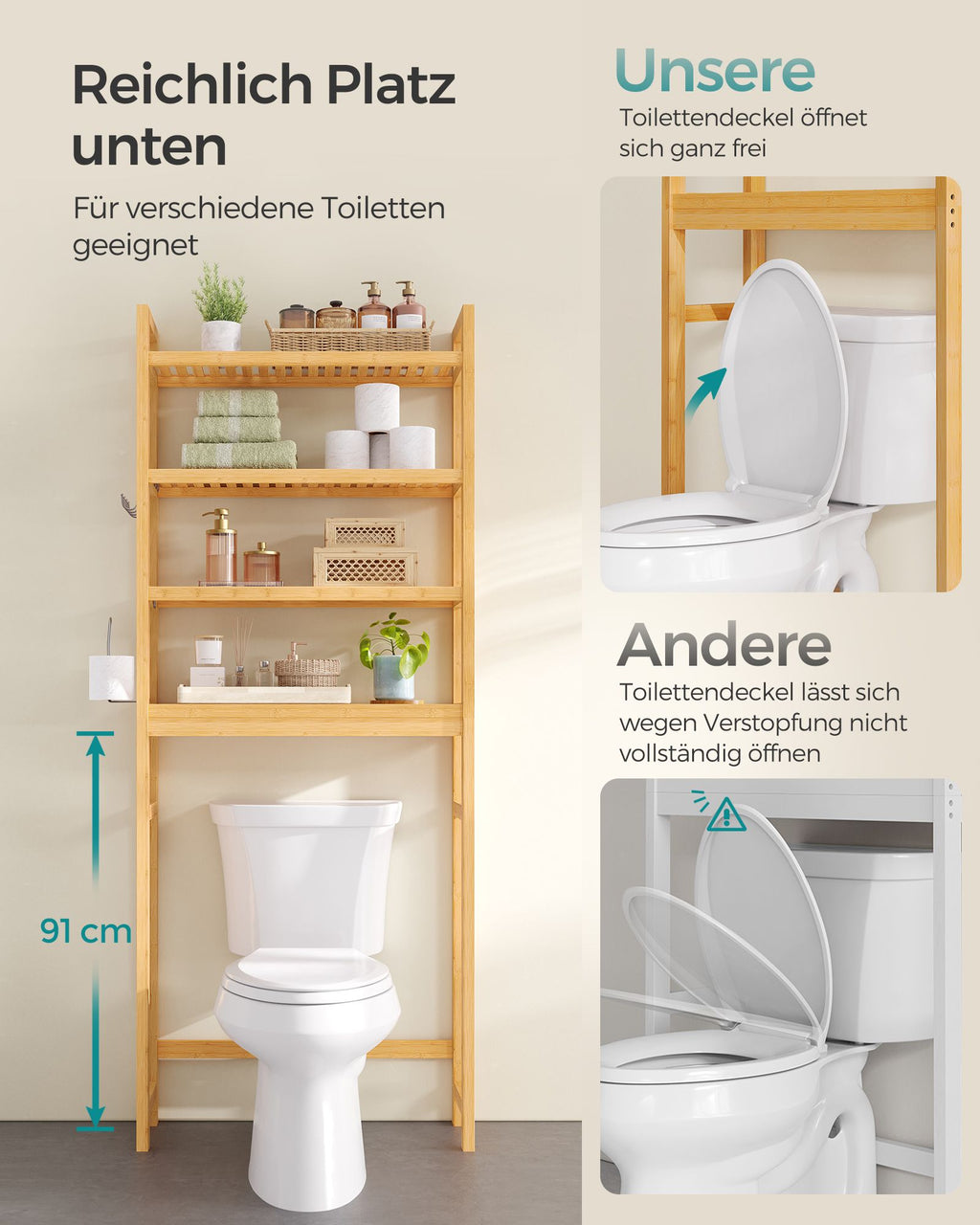 Toilettenregal mit verstellbaren Ablagen naturbeige