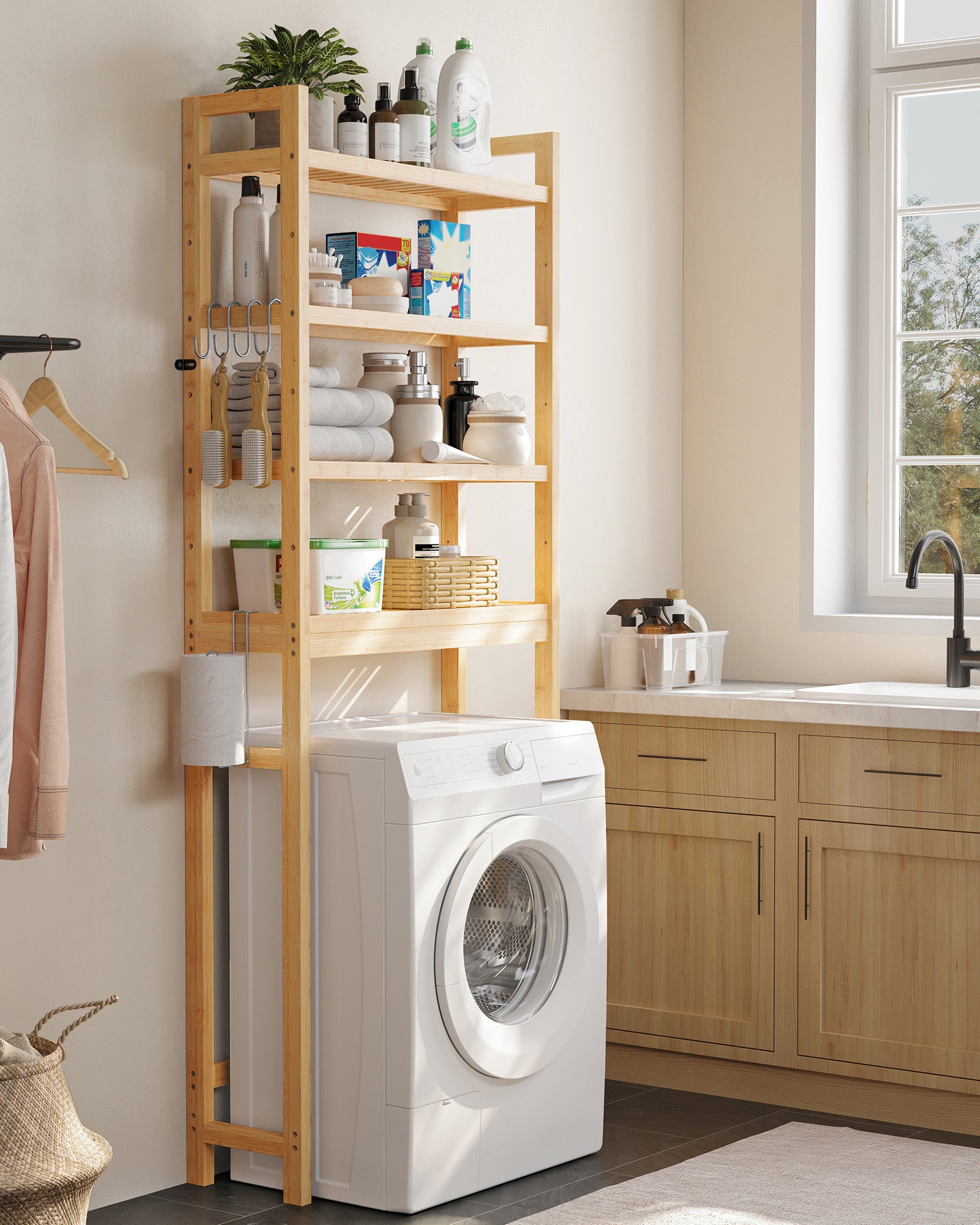 Toilettenregal mit verstellbaren Ablagen naturbeige