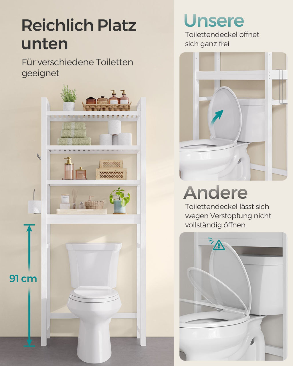 Toilettenregal mit verstellbaren Ablagen wolkenweiß