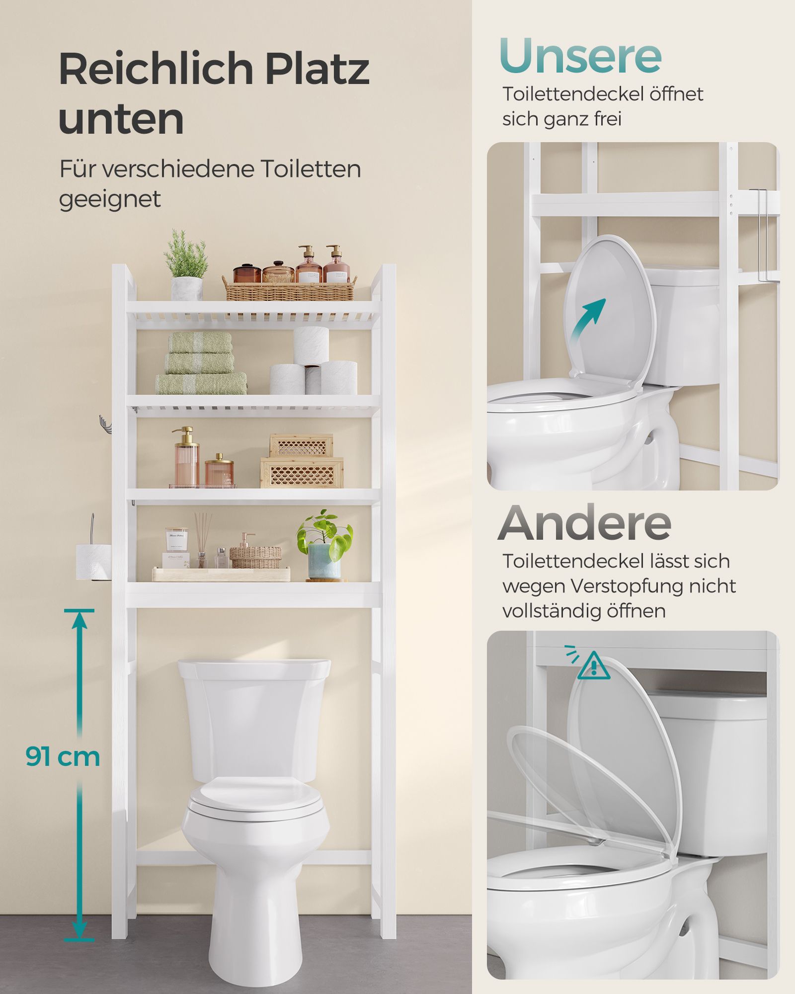 Toilettenregal mit verstellbaren Ablagen wolkenweiß