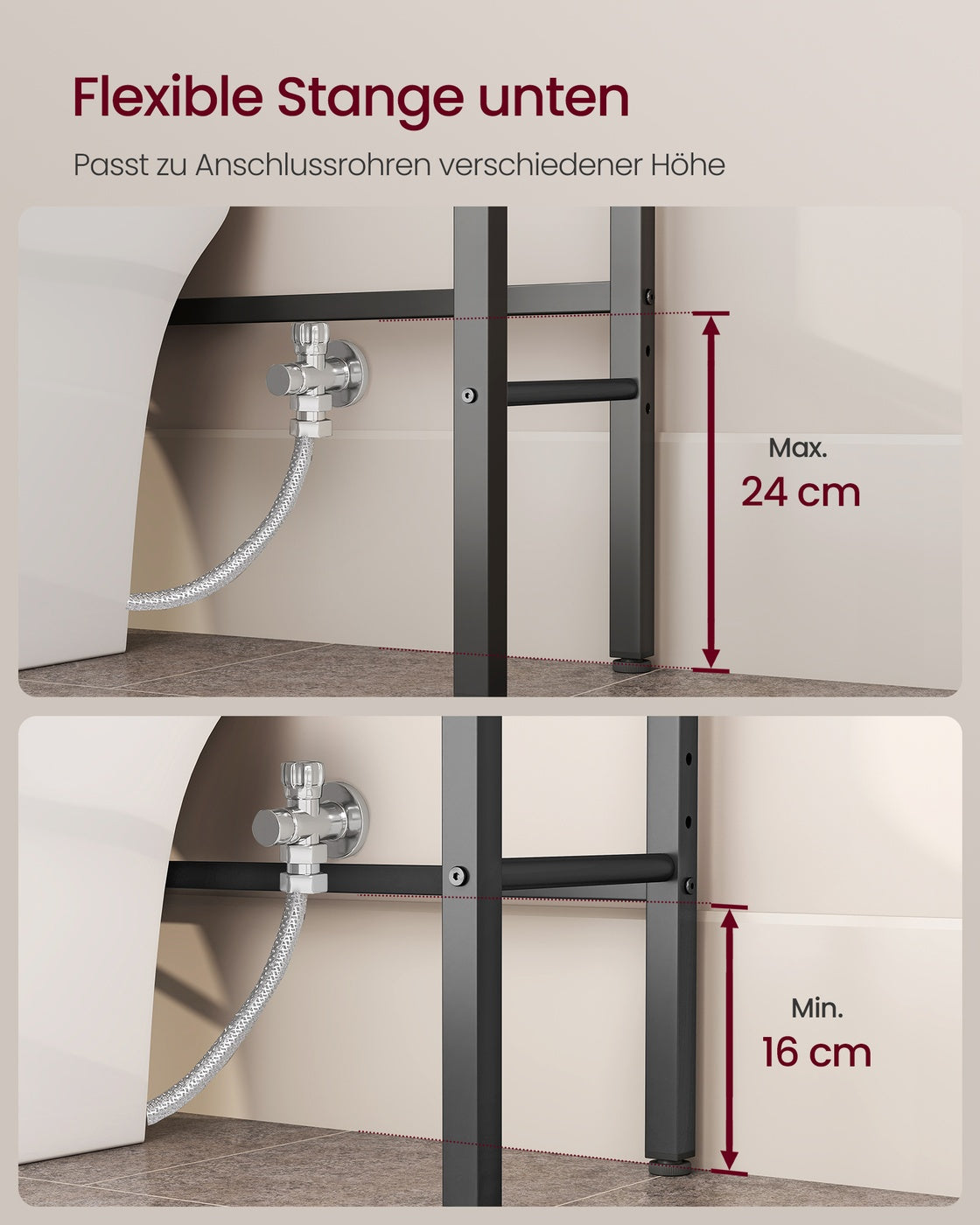 Badezimmerregal über der Toilette spart Platz und ordnet Utensilien