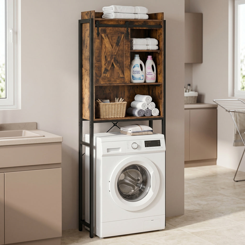 Waschmaschinenregal mit Schrank, Badregal aus Stahl, für Badezimmer
