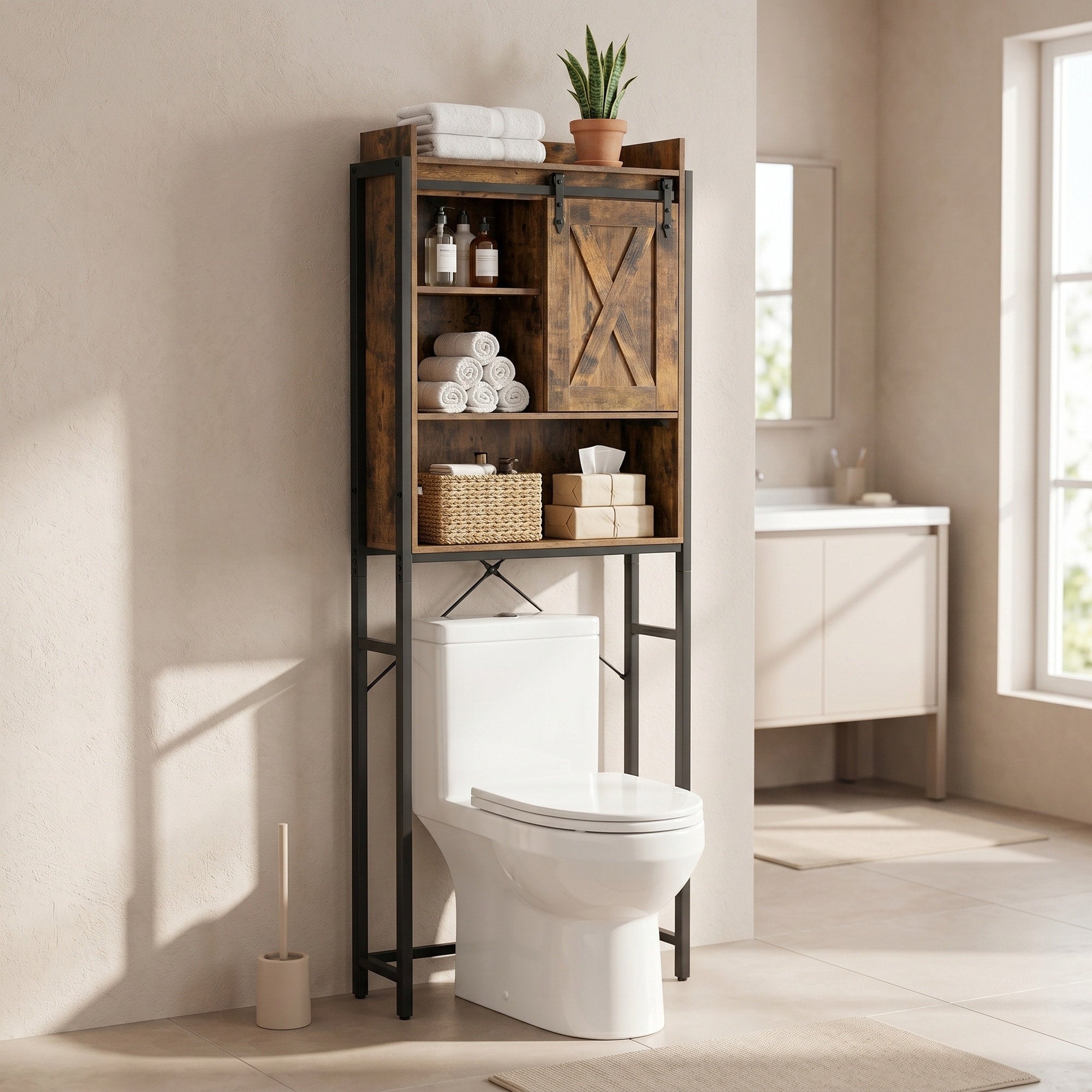 Waschmaschinenregal mit Schrank, Badregal aus Stahl, für Badezimmer
