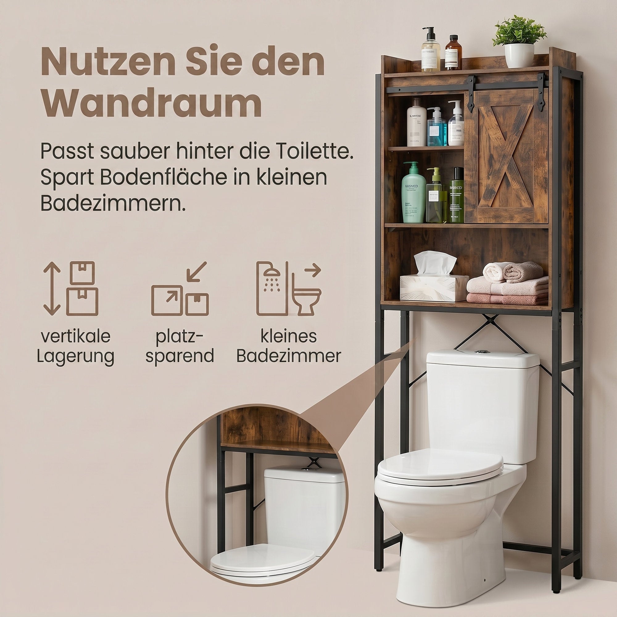 Waschmaschinenregal mit Schrank, Badregal aus Stahl, für Badezimmer