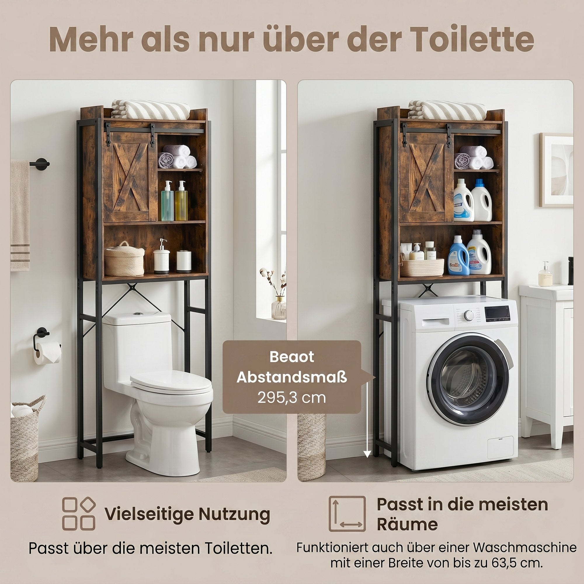 Waschmaschinenregal mit Schrank, Badregal aus Stahl, für Badezimmer