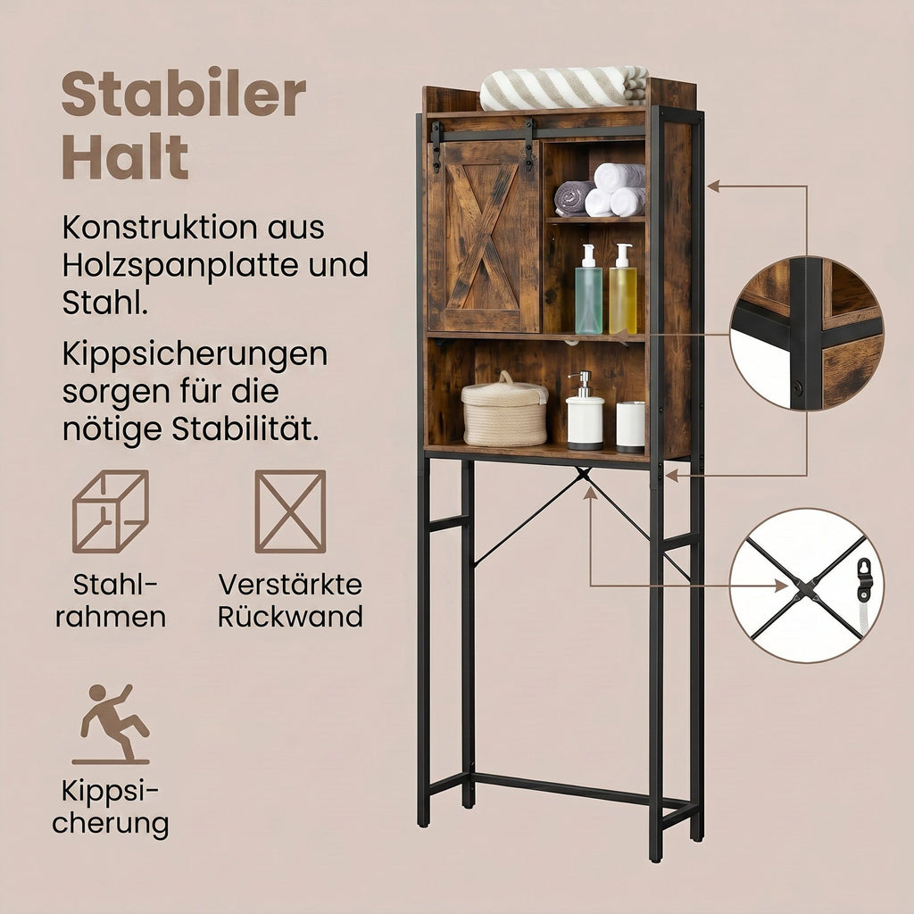 Waschmaschinenregal mit Schrank, Badregal aus Stahl, für Badezimmer