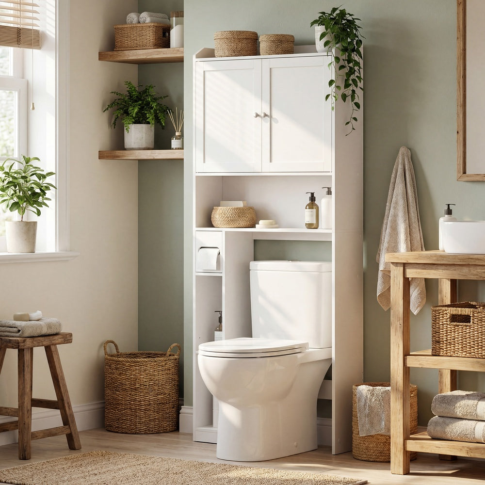WC-Regal mit verstellbaren Ablagen, platzsparendes Badezimmerregal für Toilette, modern