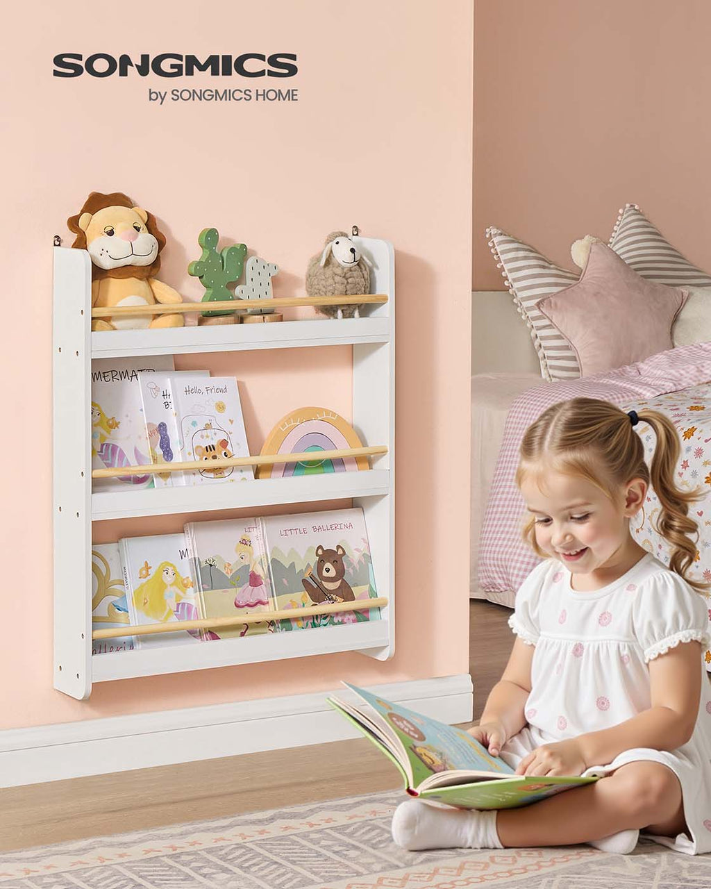 Bücherregal für Kinderzimmer mit 3 Ebenen weiß-naturfarben