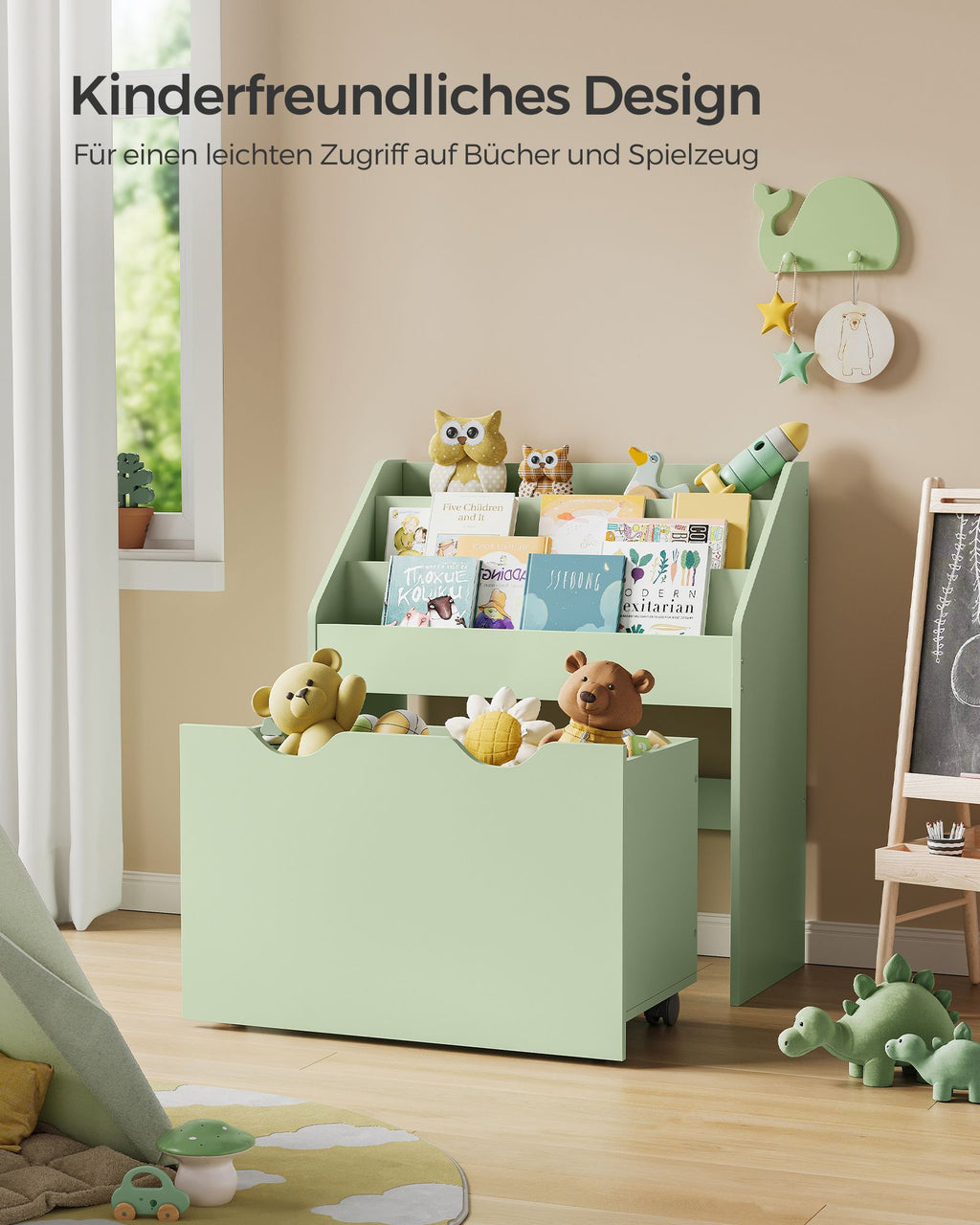 Bücherregal mit 3 Regalebenen und auf Rollen