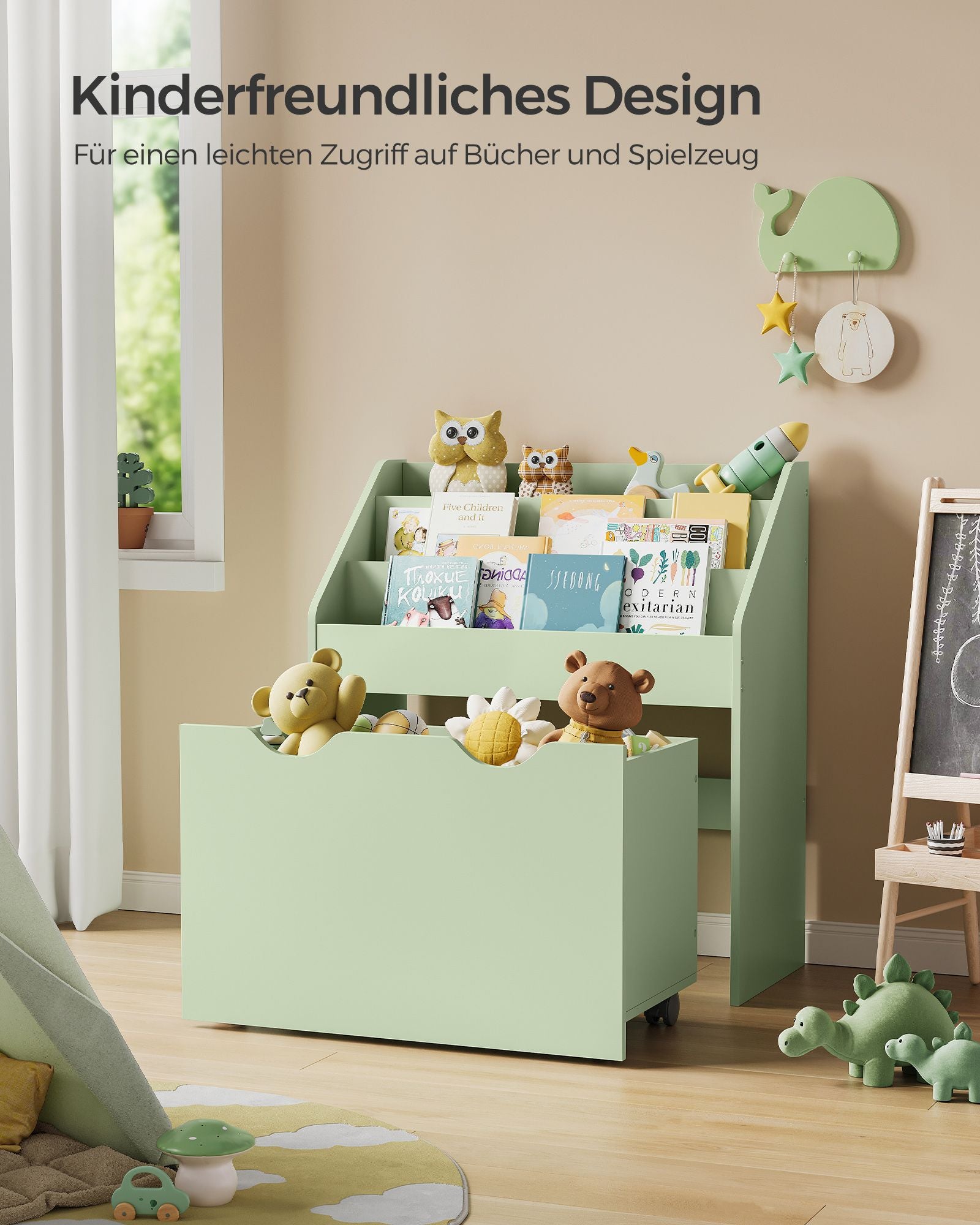 Bücherregal mit 3 Regalebenen und auf Rollen