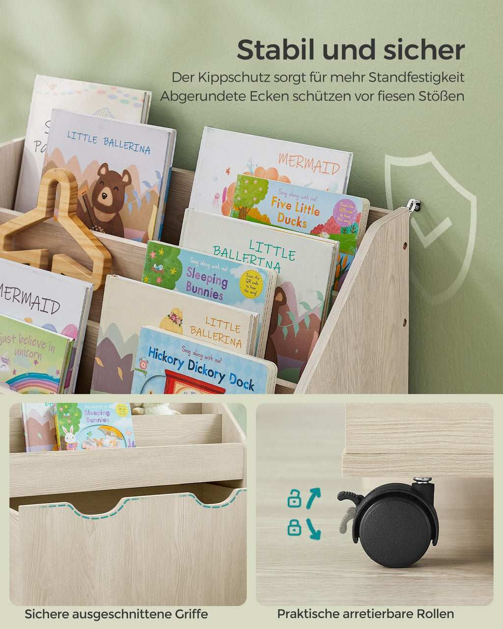 Spielzeugregal mit 3 Regalebenen auf Rollen haferflockenbeige