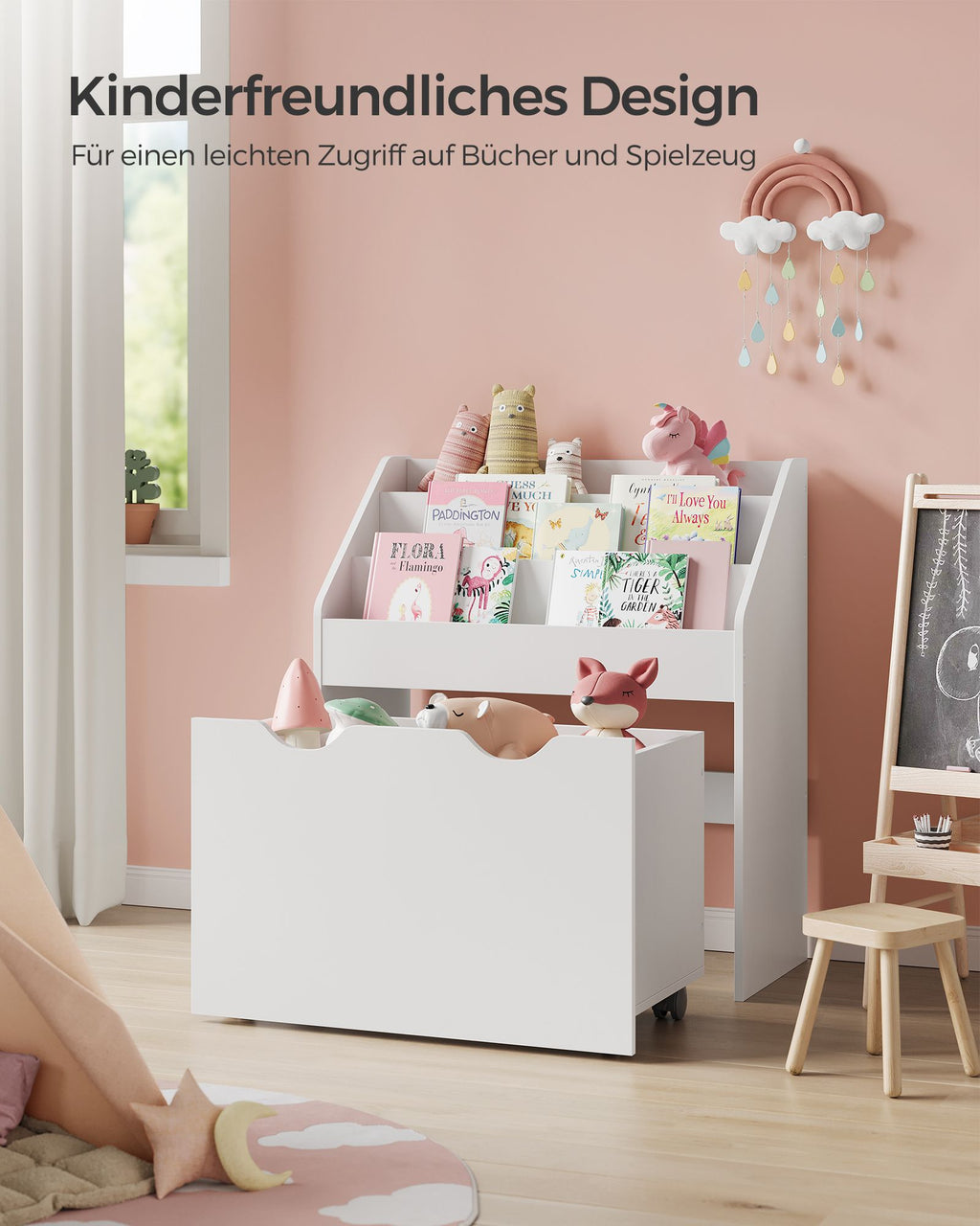 Spielzeugregal mit 3 Regalebenen auf Rollen Weiβ