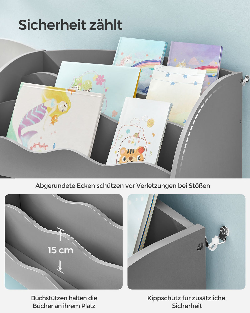 Kinderregal mit 2 Boxen für Spielzeug und Bücher taubengrau