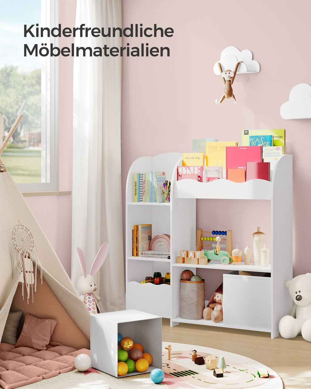 Kinderregal mit 2 Boxen für Spielzeug und Bücher wolkenweiß